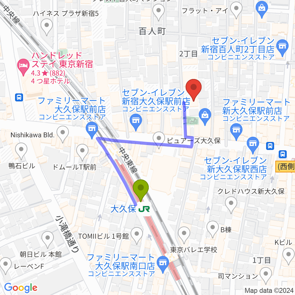 株式会社グローバルの最寄駅大久保駅からの徒歩ルート（約3分）地図