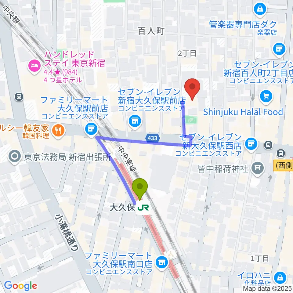 株式会社グローバルの最寄駅大久保駅からの徒歩ルート（約3分）地図