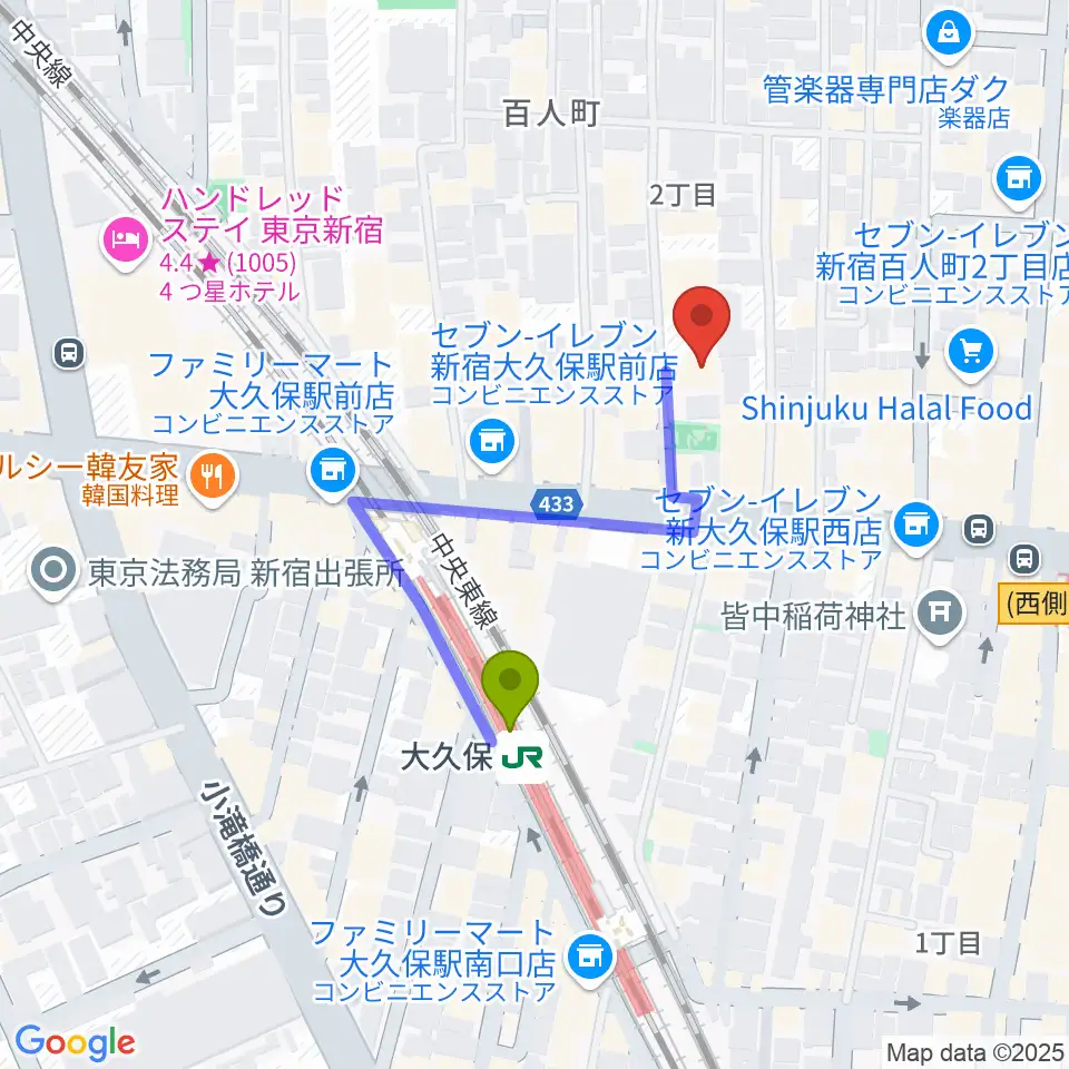 株式会社グローバルの最寄駅大久保駅からの徒歩ルート（約3分）地図