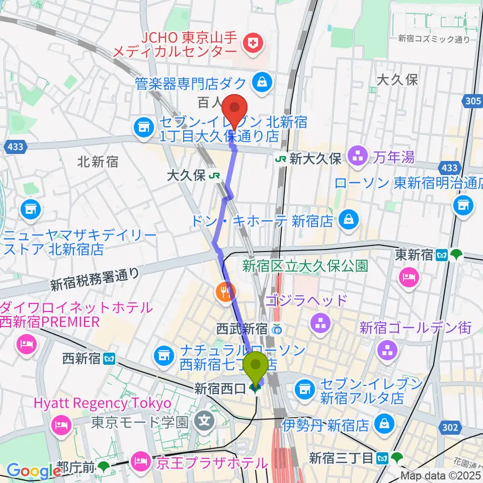 新宿西口駅から株式会社グローバルへのルートマップ地図