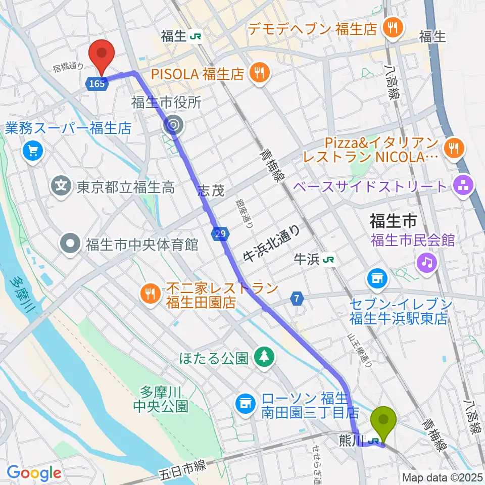 熊川駅からギター工房アナグマへのルートマップ地図