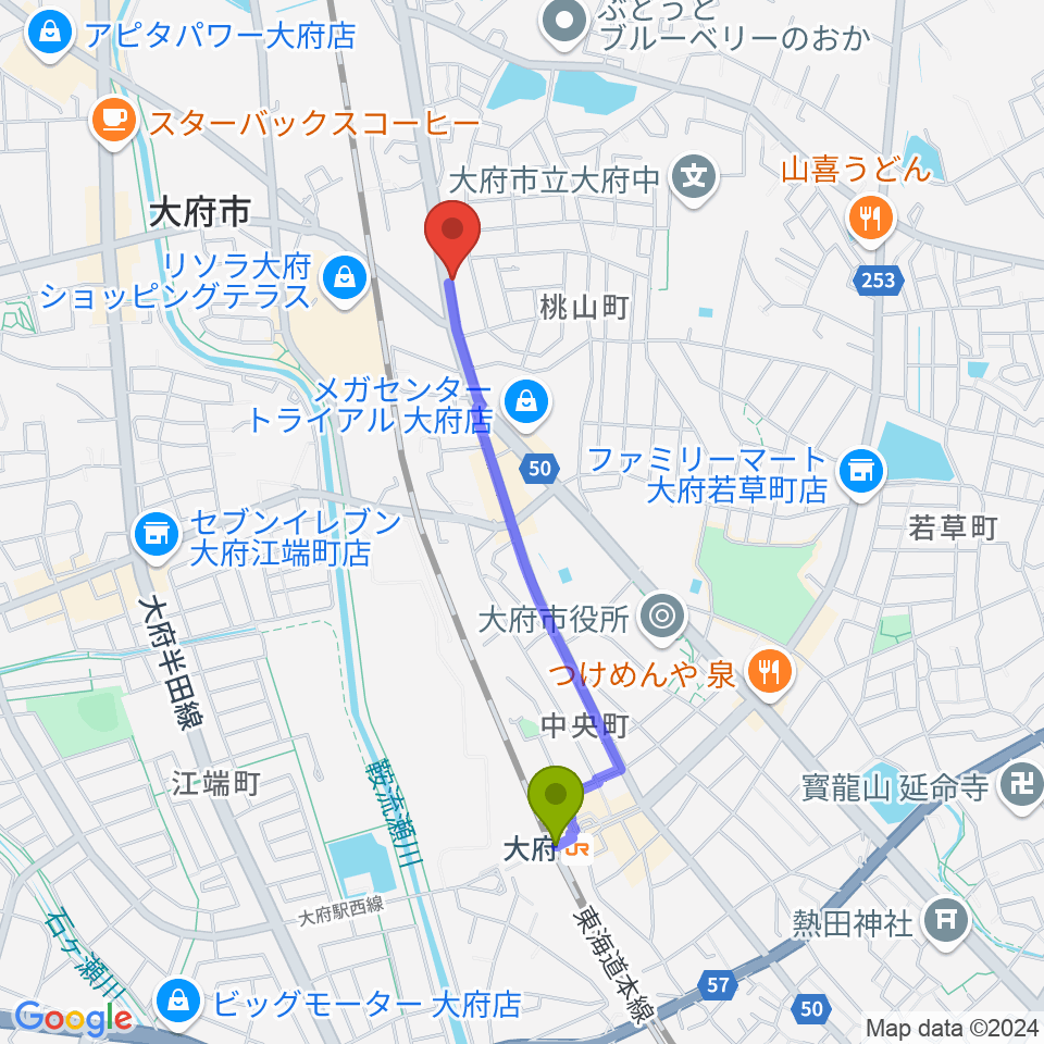 鈴木バイオリン製造株式会社の最寄駅大府駅からの徒歩ルート（約17分）地図