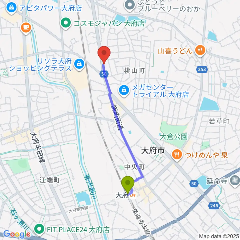 鈴木バイオリン製造株式会社の最寄駅大府駅からの徒歩ルート（約17分）地図