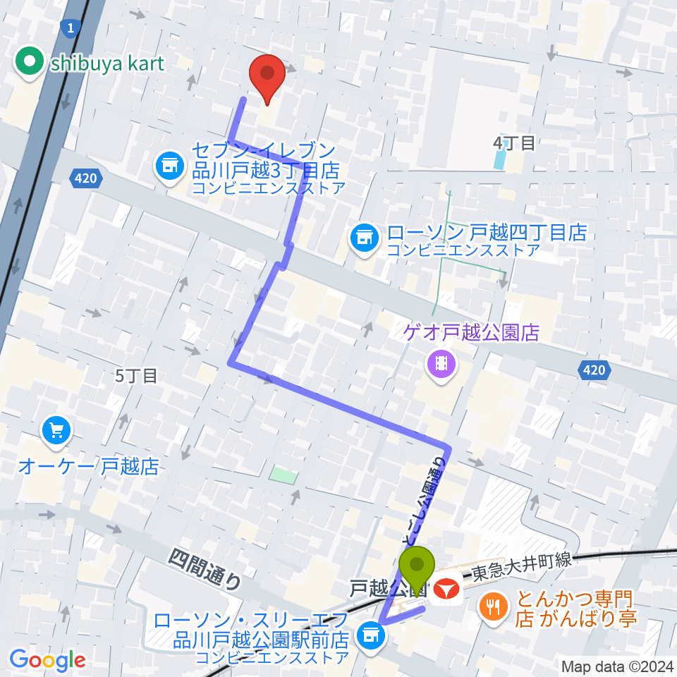 スズキ・メソード トゥインクル音楽院の最寄駅戸越公園駅からの徒歩ルート（約6分）地図