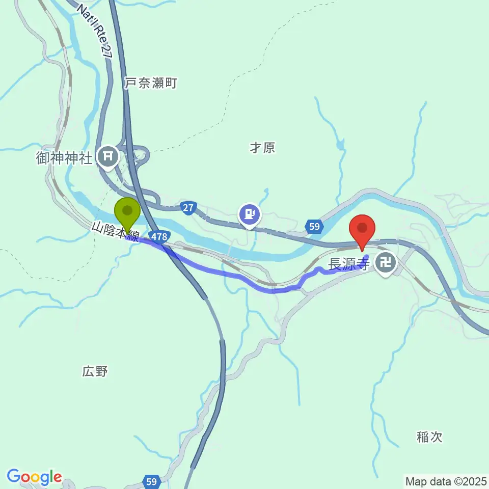 小坂弦楽器工房の最寄駅立木駅からの徒歩ルート（約30分）地図