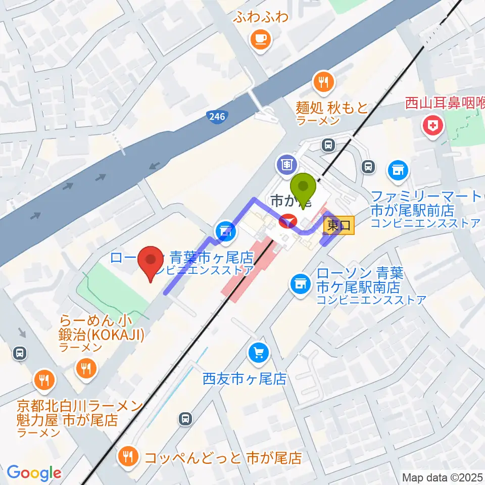 弦楽器カンタービレの最寄駅市が尾駅からの徒歩ルート（約3分）地図