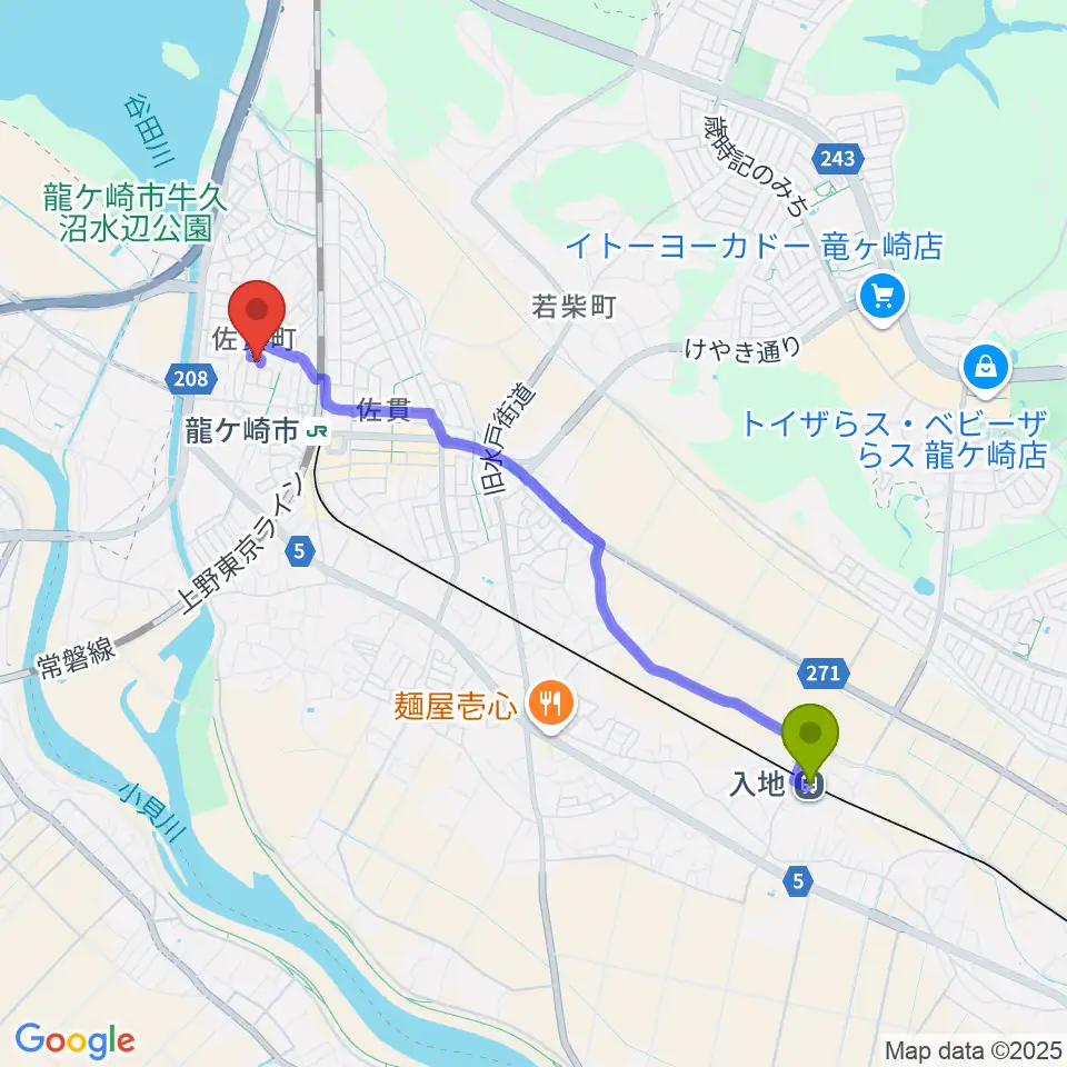 入地駅からやまなかヴァイオリン教室へのルートマップ地図