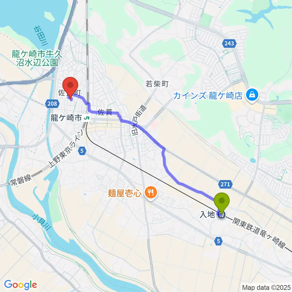 入地駅からやまなかヴァイオリン教室へのルートマップ地図