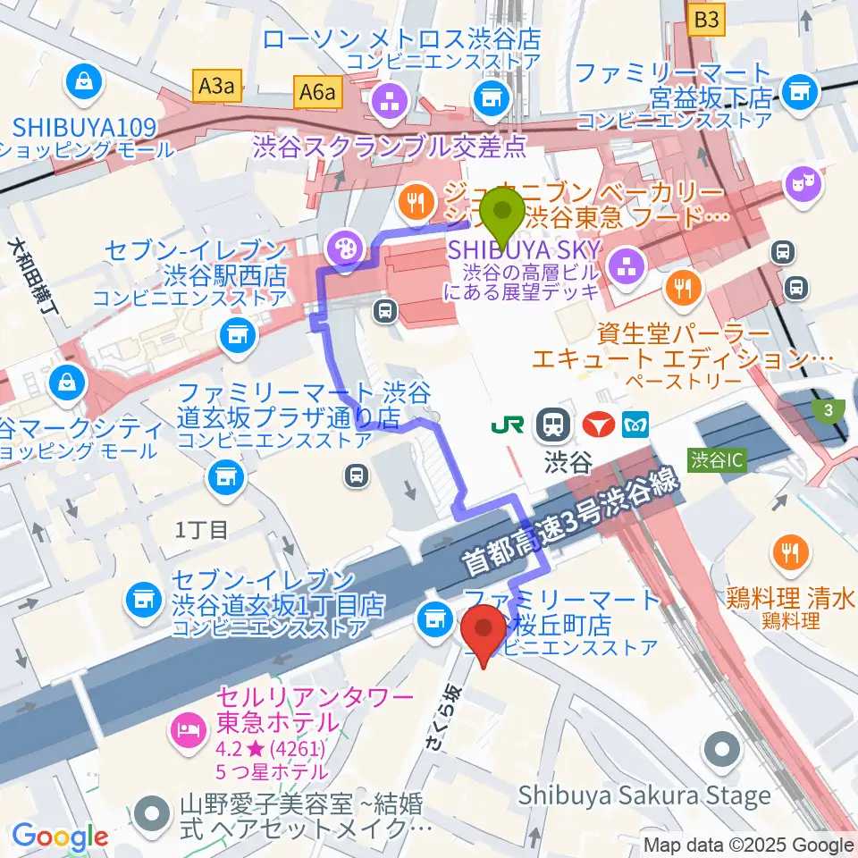 ハートマンヴィンテージギターズの最寄駅渋谷駅からの徒歩ルート（約4分）地図