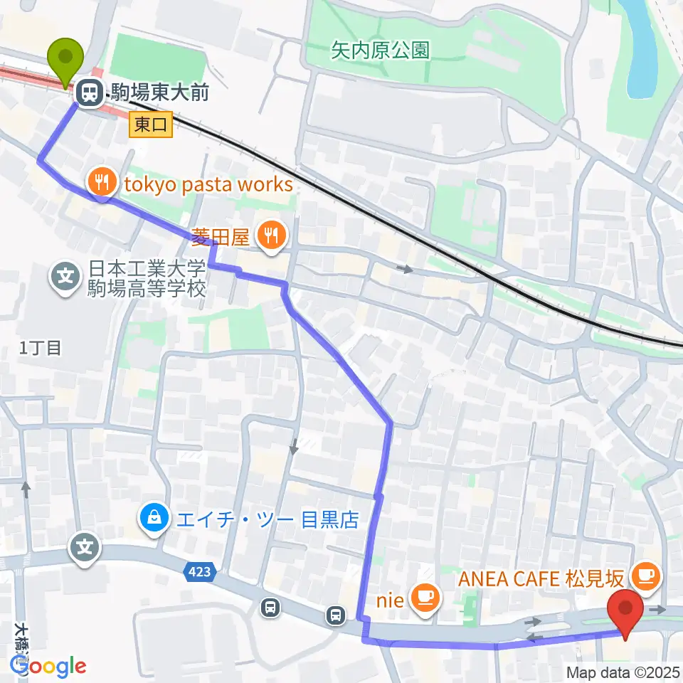 駒場東大前駅からSTUDIO SEEZEへのルートマップ地図
