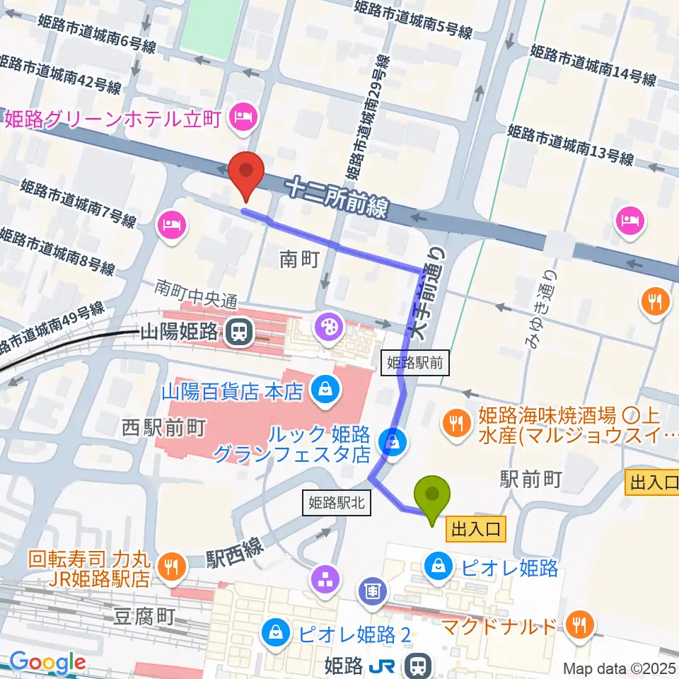 Vocal Lesson UPの最寄駅姫路駅からの徒歩ルート（約4分）地図