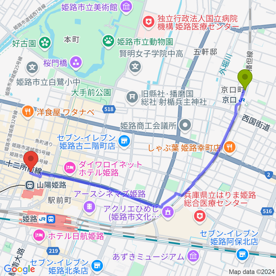 京口駅からVocal Lesson UPへのルートマップ地図