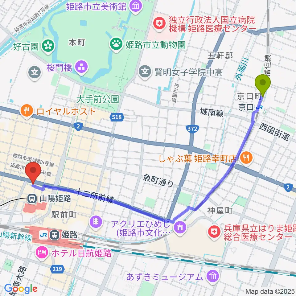 京口駅からVocal Lesson UPへのルートマップ地図