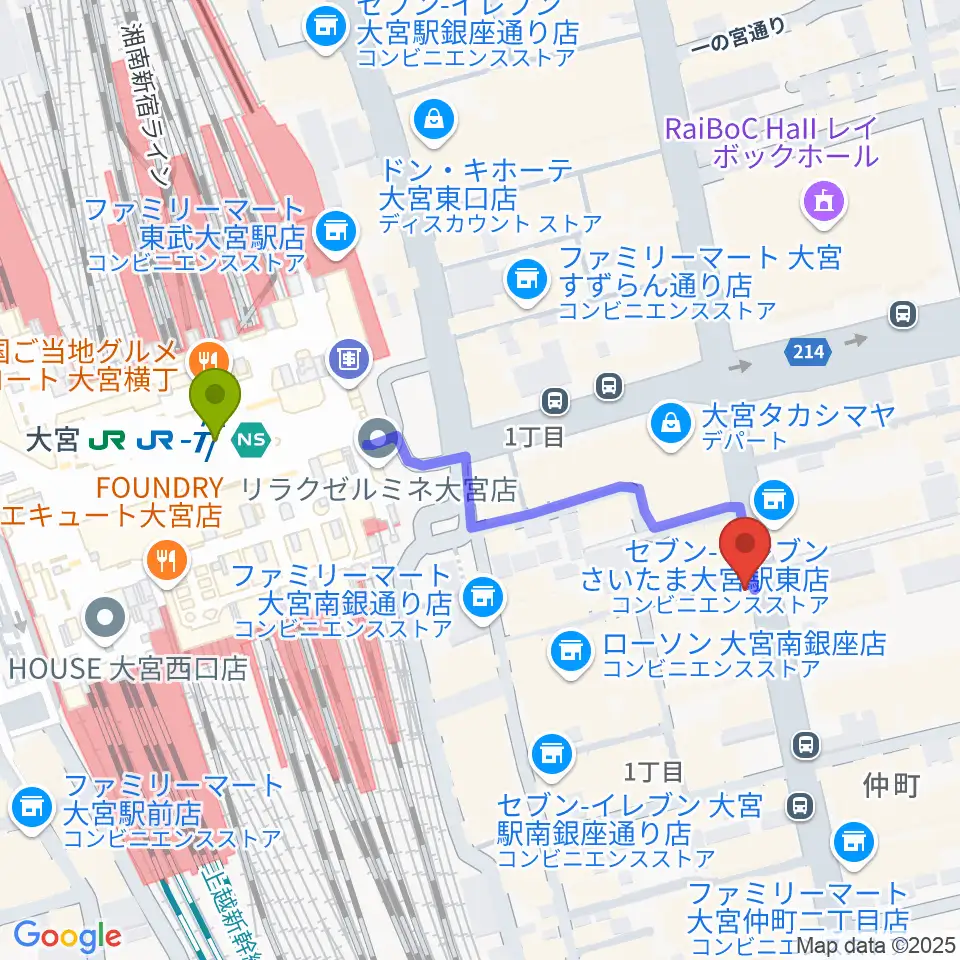 クレアーレ大宮の最寄駅大宮駅からの徒歩ルート（約4分）地図