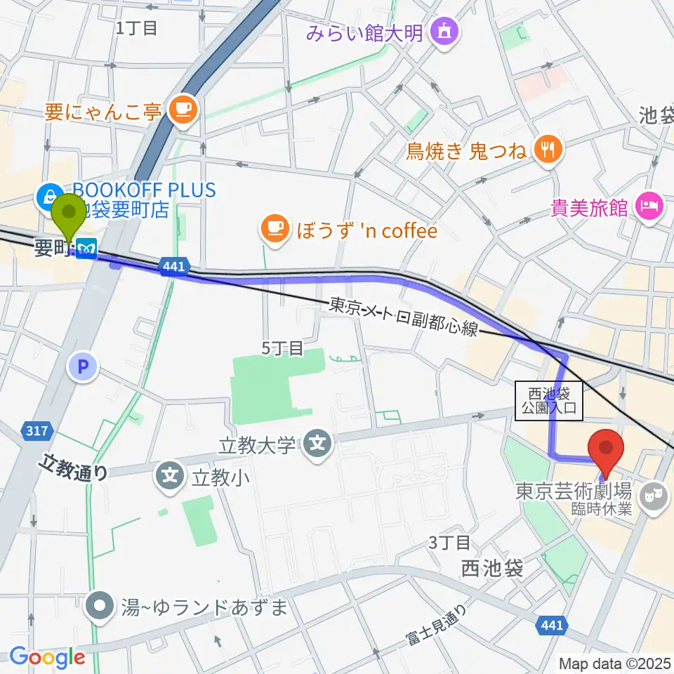 要町駅からイケガクへのルートマップ地図