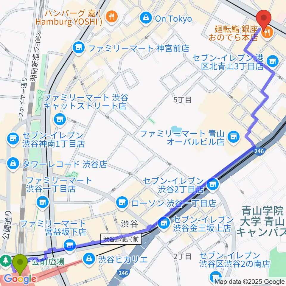 渋谷駅からカワイ表参道へのルートマップ地図