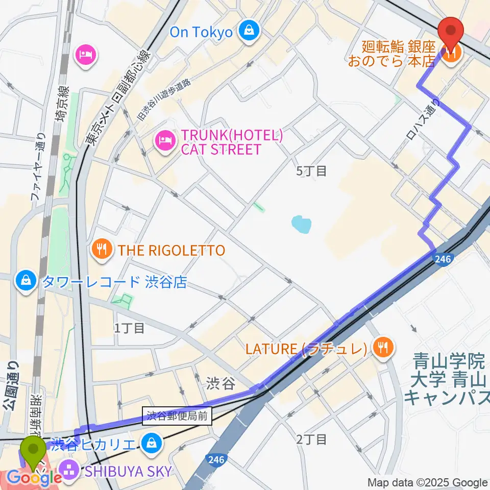 渋谷駅からカワイ表参道へのルートマップ地図