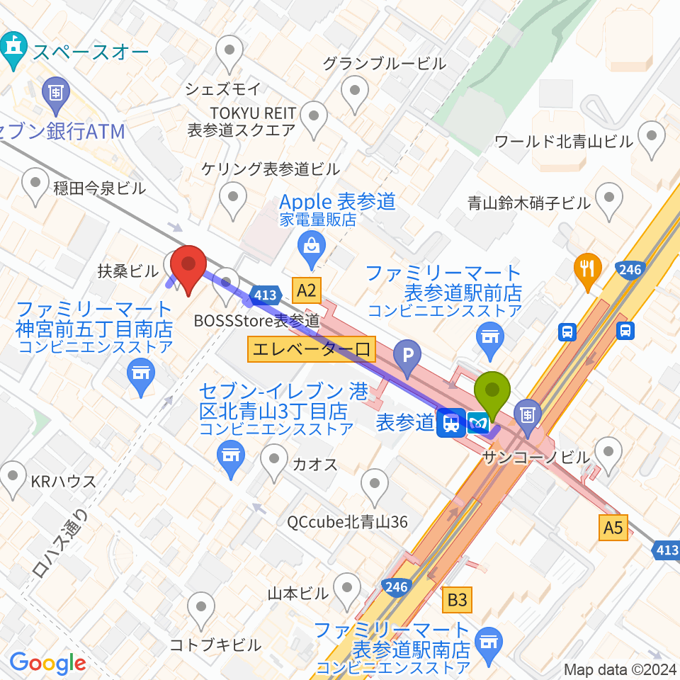 カワイ表参道の最寄駅表参道駅からの徒歩ルート（約4分）地図