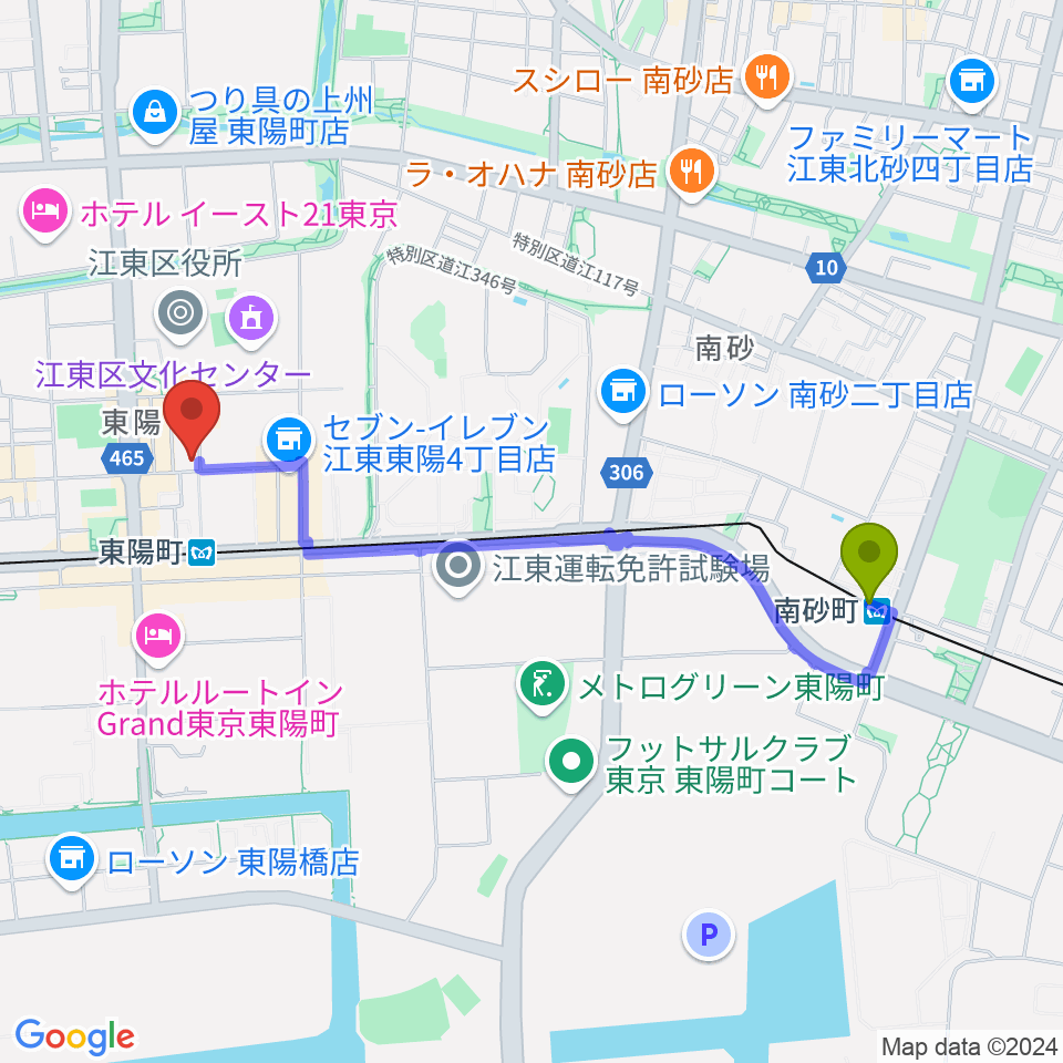 南砂町駅からビュッフェ・クランポン・ジャパン東京ショールームへのルートマップ地図