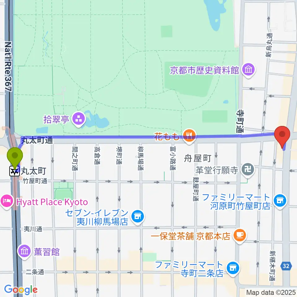 丸太町駅からティンカーベルミュージックスクールへのルートマップ地図