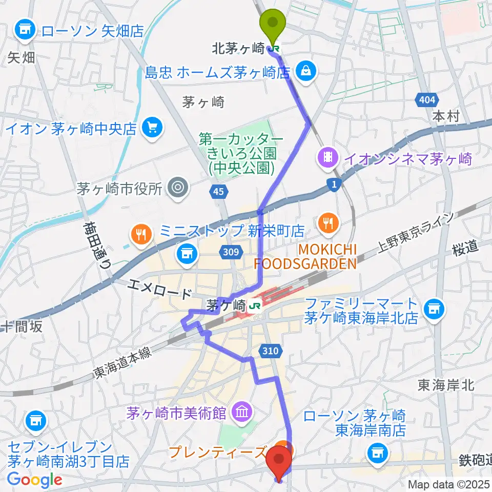 北茅ケ崎駅からクリップエンジニアリングへのルートマップ地図