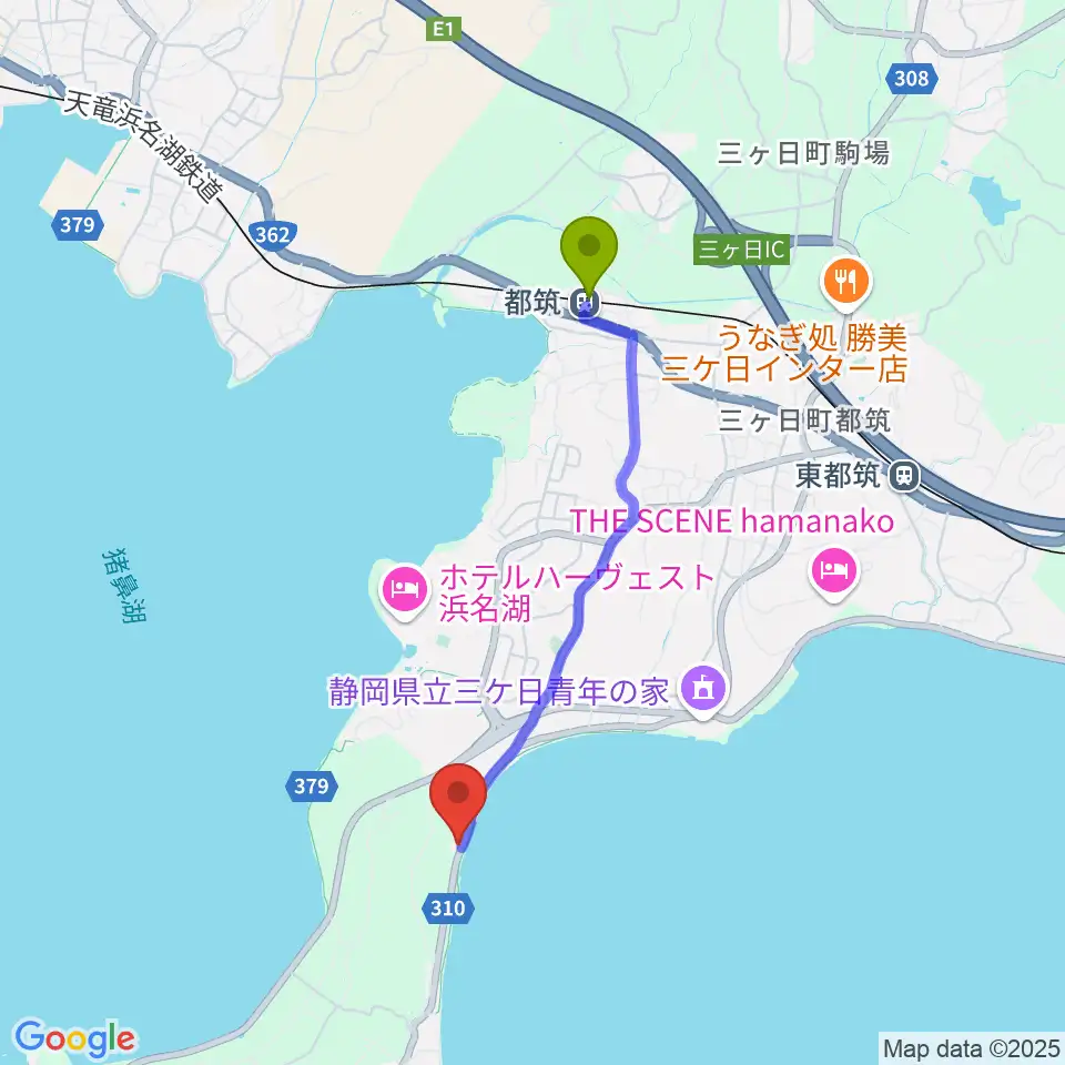 浜名湖WATTSの最寄駅都筑駅からの徒歩ルート（約33分）地図