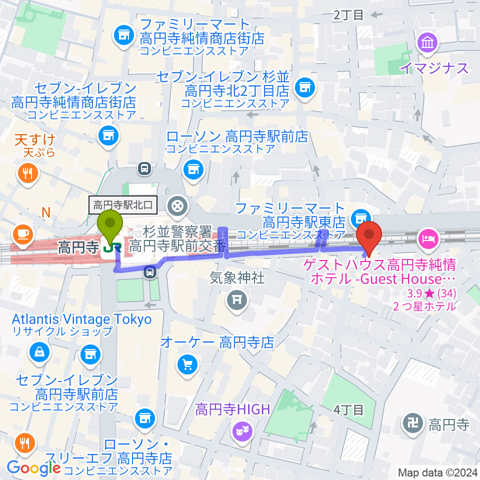 はいから和楽器教室 高円寺校の最寄駅高円寺駅からの徒歩ルート（約4分）地図