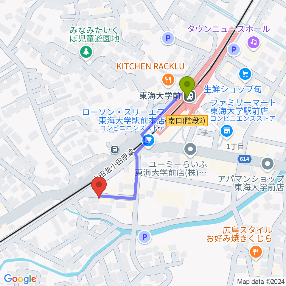 HiP-Sound秦野本店 音楽教室の最寄駅東海大学前駅からの徒歩ルート（約4分）地図