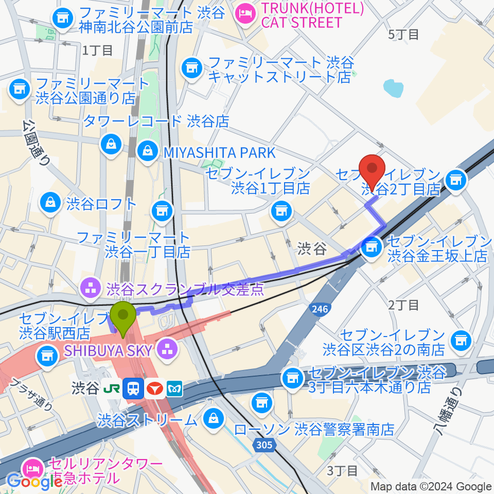 l'atelier by apcの最寄駅渋谷駅からの徒歩ルート（約9分）地図