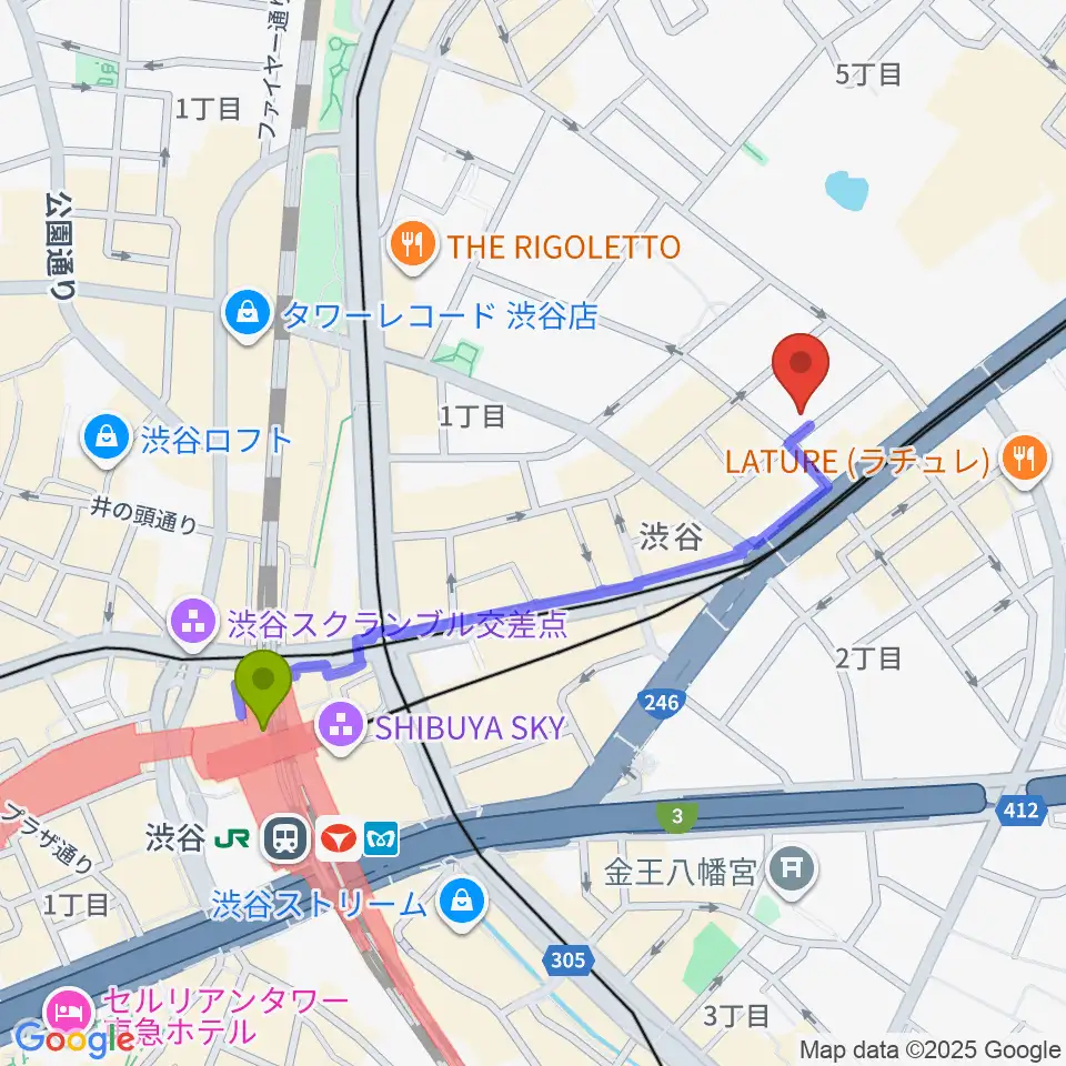 l'atelier by apcの最寄駅渋谷駅からの徒歩ルート（約9分）地図