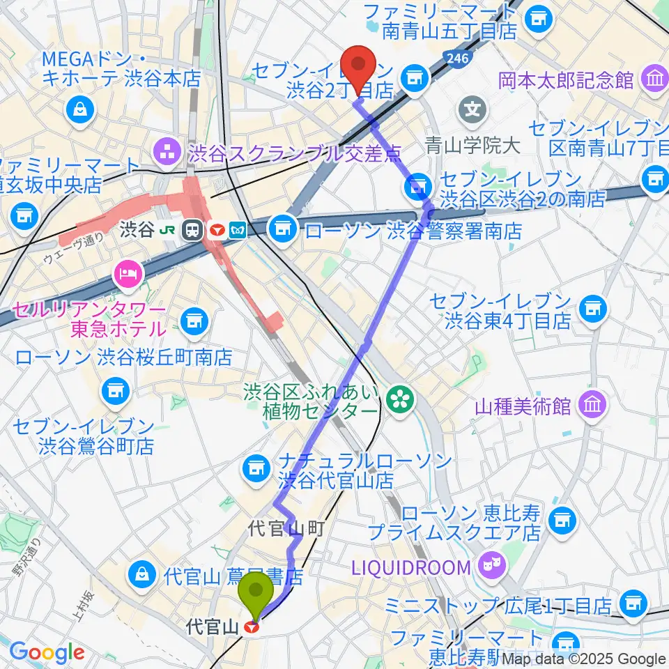代官山駅からl'atelier by apcへのルートマップ地図