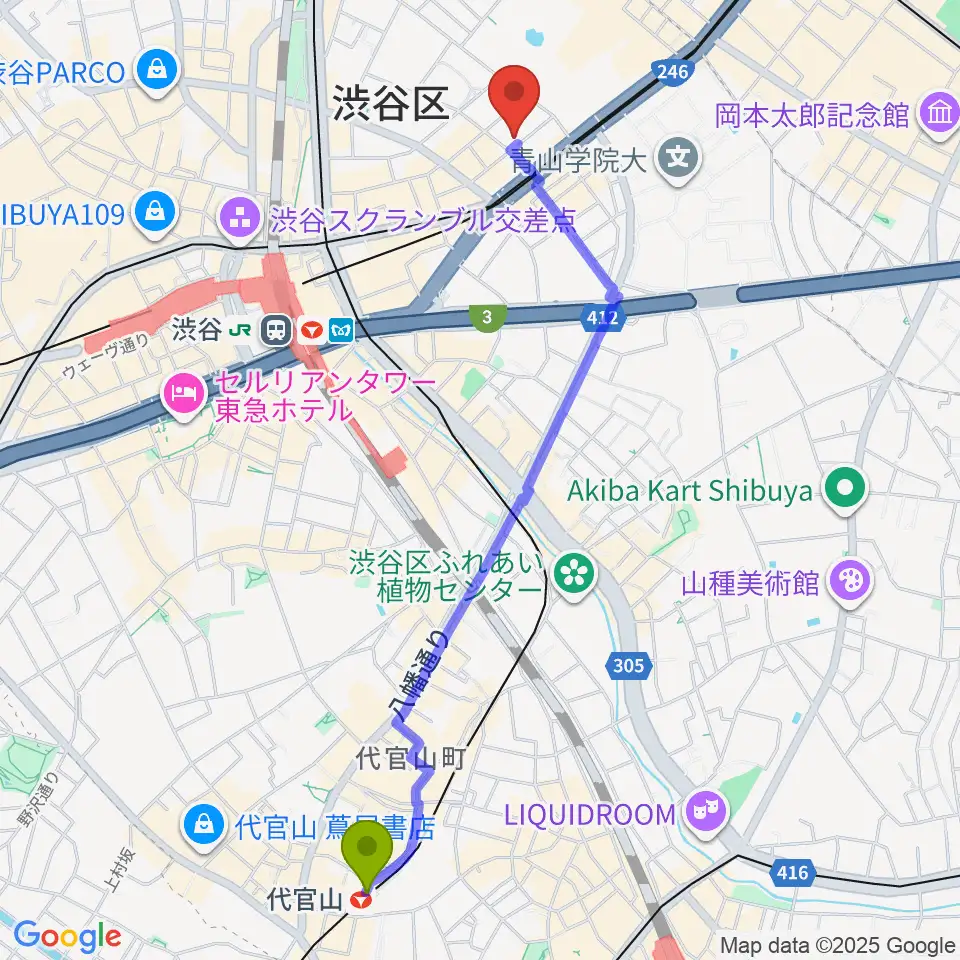 代官山駅からl'atelier by apcへのルートマップ地図