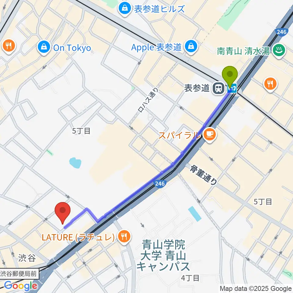 表参道駅からl'atelier by apcへのルートマップ地図