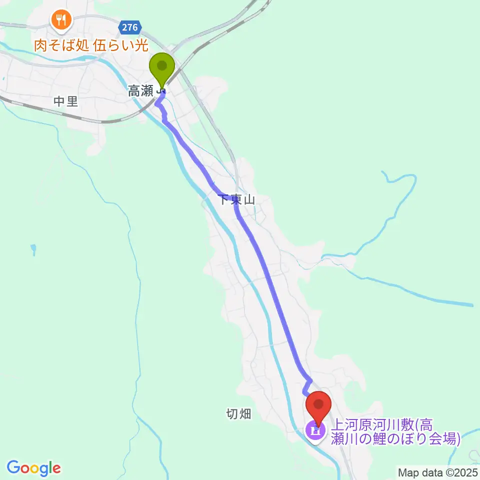 彩雲弦楽器工房の最寄駅高瀬駅からの徒歩ルート（約46分）地図