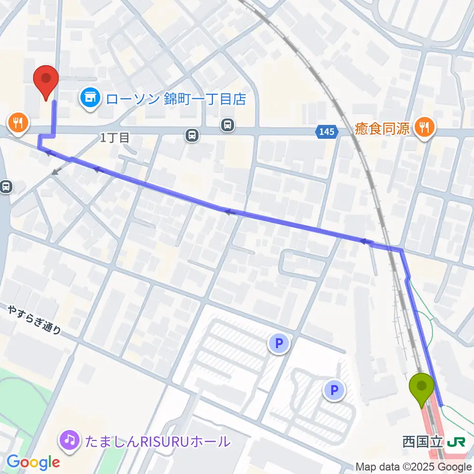日本和楽器製造の最寄駅西国立駅からの徒歩ルート（約8分）地図