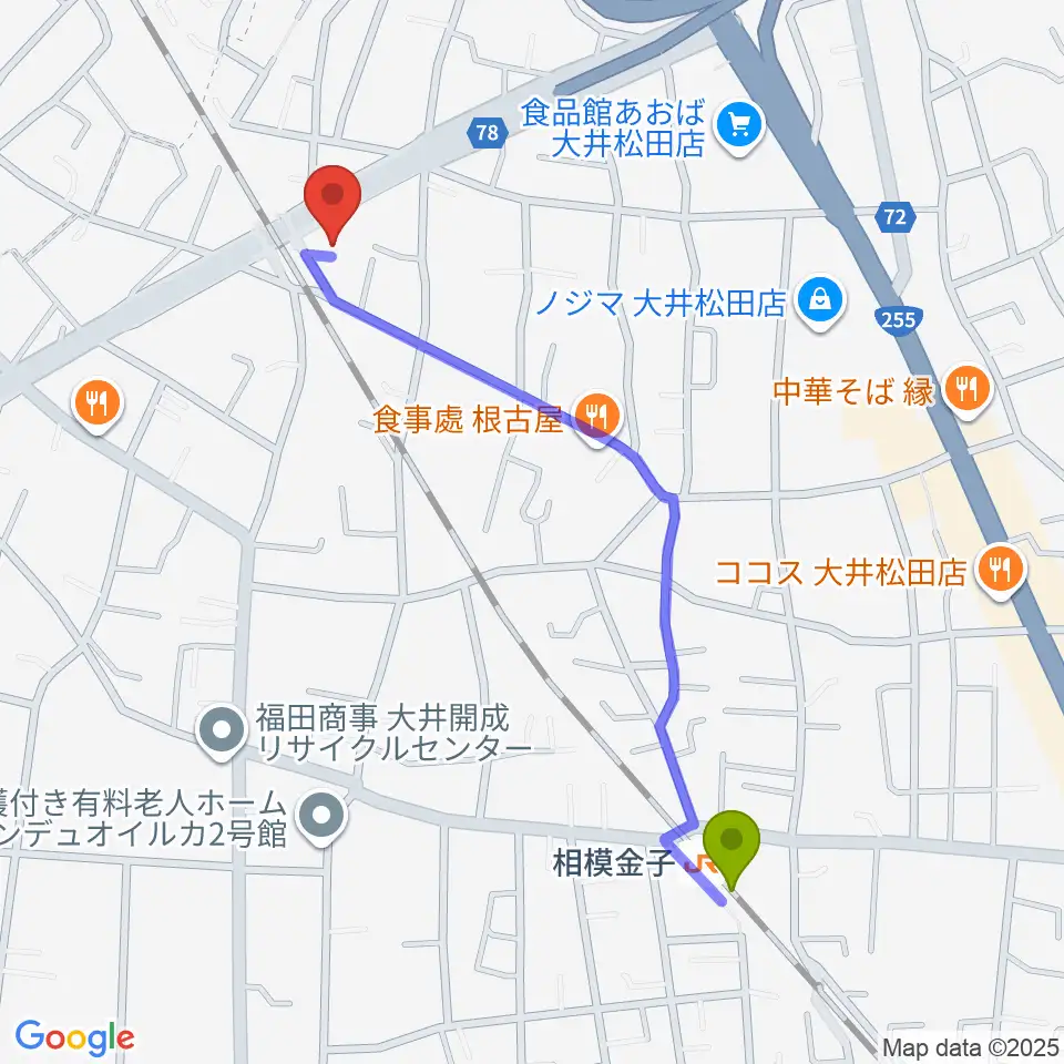邦星堂和楽器店の最寄駅相模金子駅からの徒歩ルート（約11分）地図