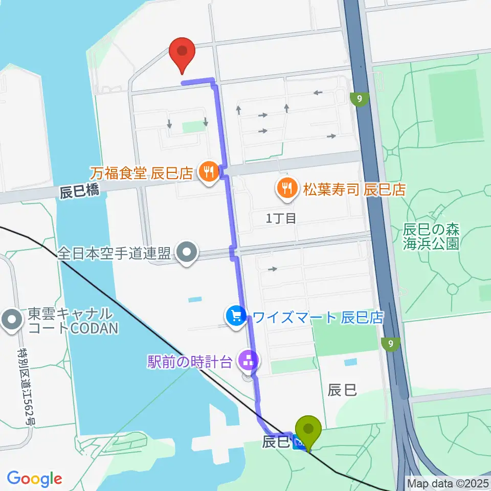 辰巳の森リトミック・ピアノ教室の最寄駅辰巳駅からの徒歩ルート（約13分）地図