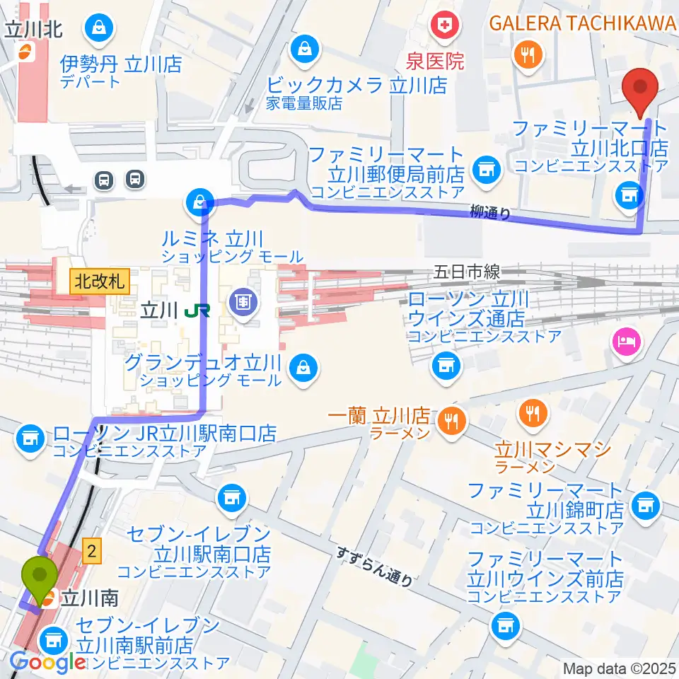 立川南駅からシアーミュージック立川校へのルートマップ地図