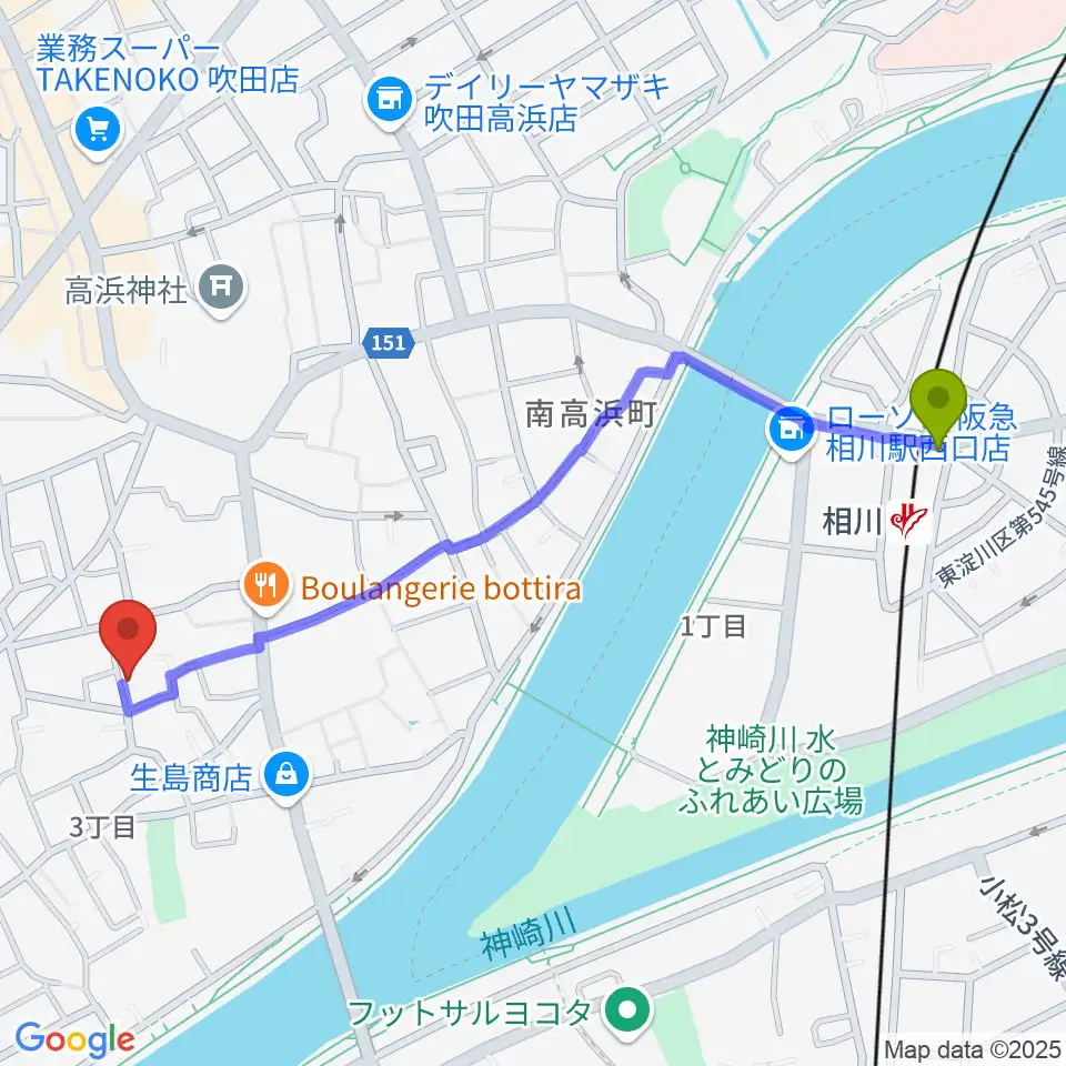 スズキメソード 杉山ヴァイオリン教室の最寄駅相川駅からの徒歩ルート（約12分）地図