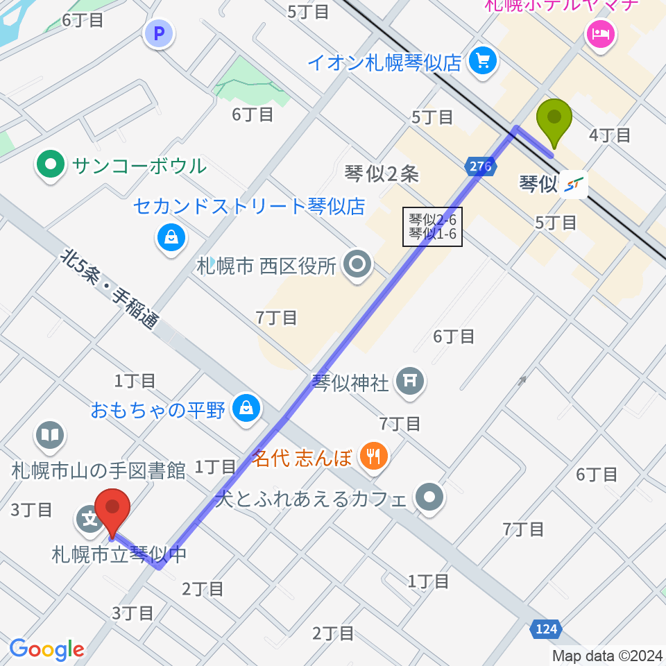 鈴木聡ヴァイオリン工房の最寄駅琴似駅からの徒歩ルート（約12分）地図