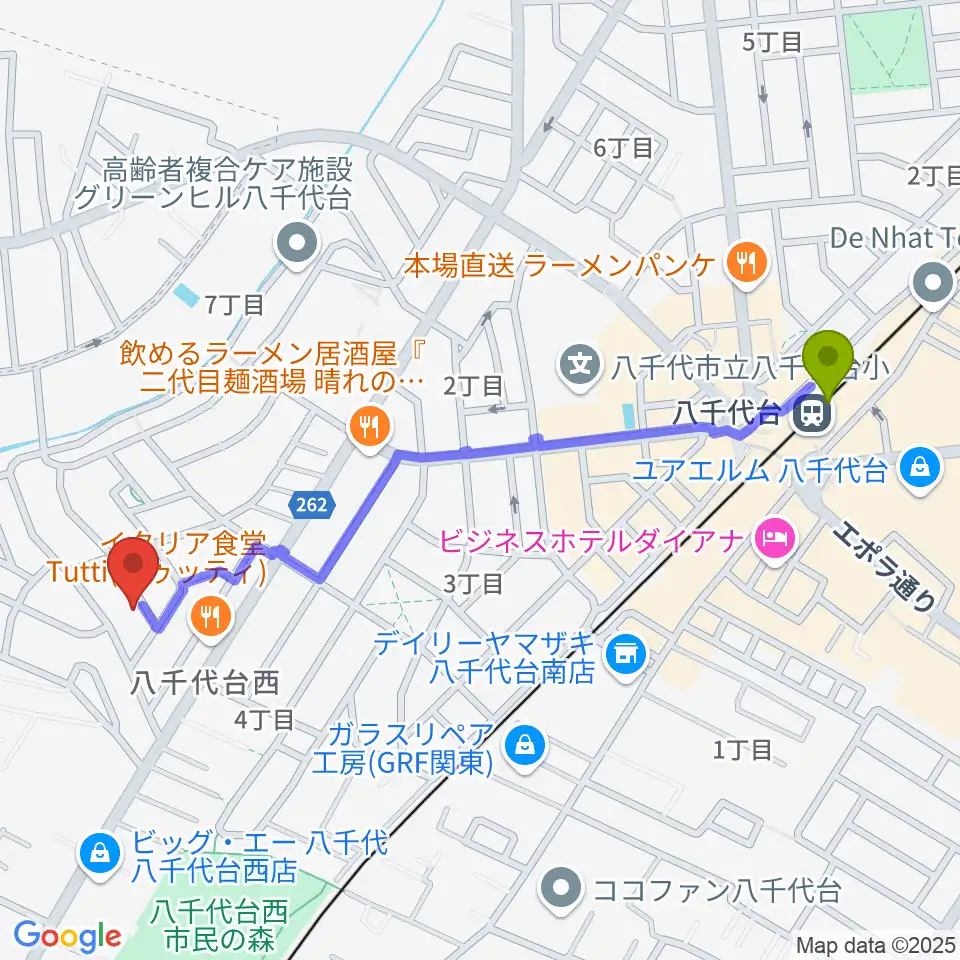 スズキ・メソード 印田クラスの最寄駅八千代台駅からの徒歩ルート（約12分）地図