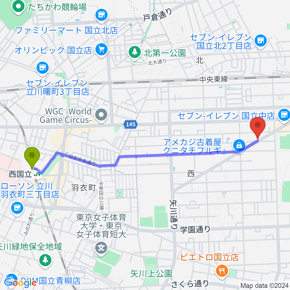 西国立駅からスズキ・メソード国立教室へのルートマップ地図