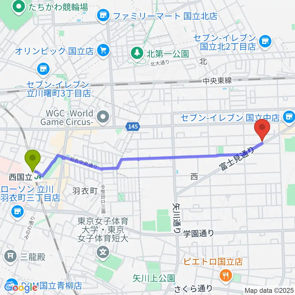 西国立駅からスズキ・メソード国立教室へのルートマップ地図