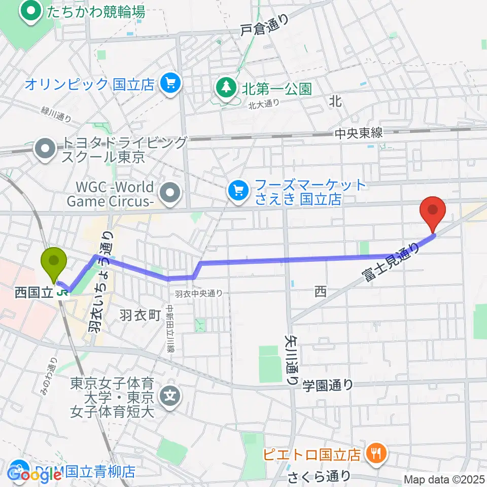 西国立駅からスズキ・メソード国立教室へのルートマップ地図