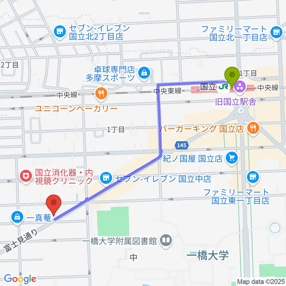 スズキ・メソード国立教室の最寄駅国立駅からの徒歩ルート（約12分）地図