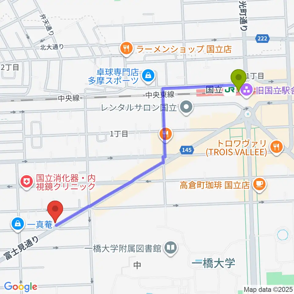 スズキ・メソード国立教室の最寄駅国立駅からの徒歩ルート（約12分）地図