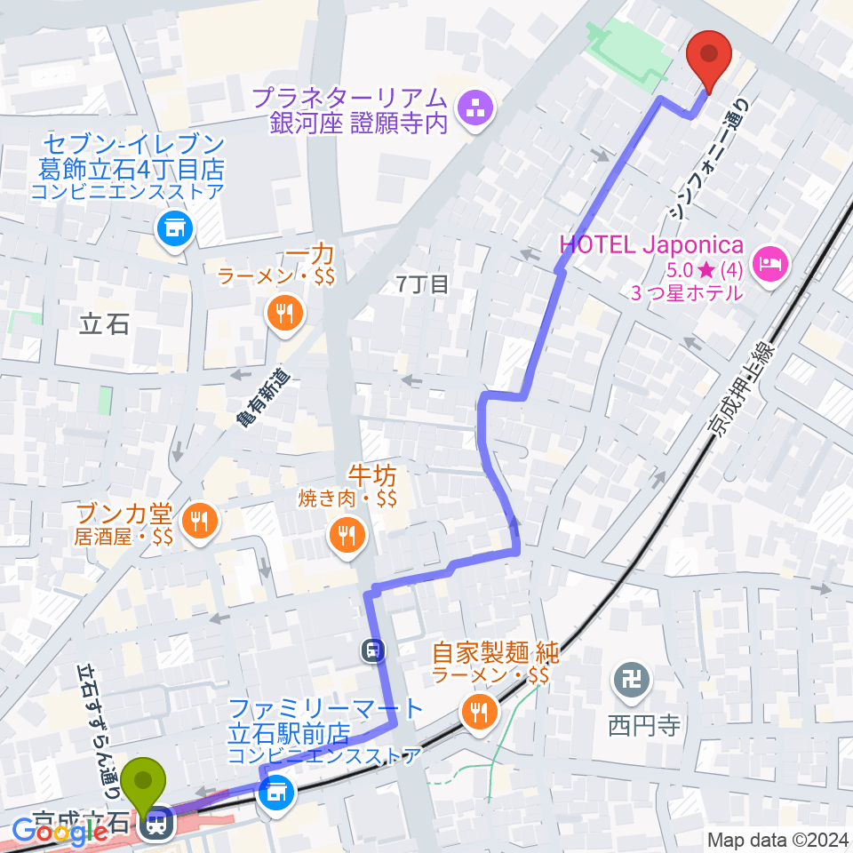 菊岡 中むらの最寄駅京成立石駅からの徒歩ルート（約8分）地図