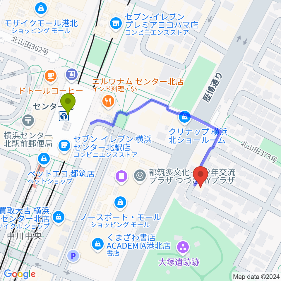 アサフ音楽院の最寄駅センター北駅からの徒歩ルート（約4分）地図