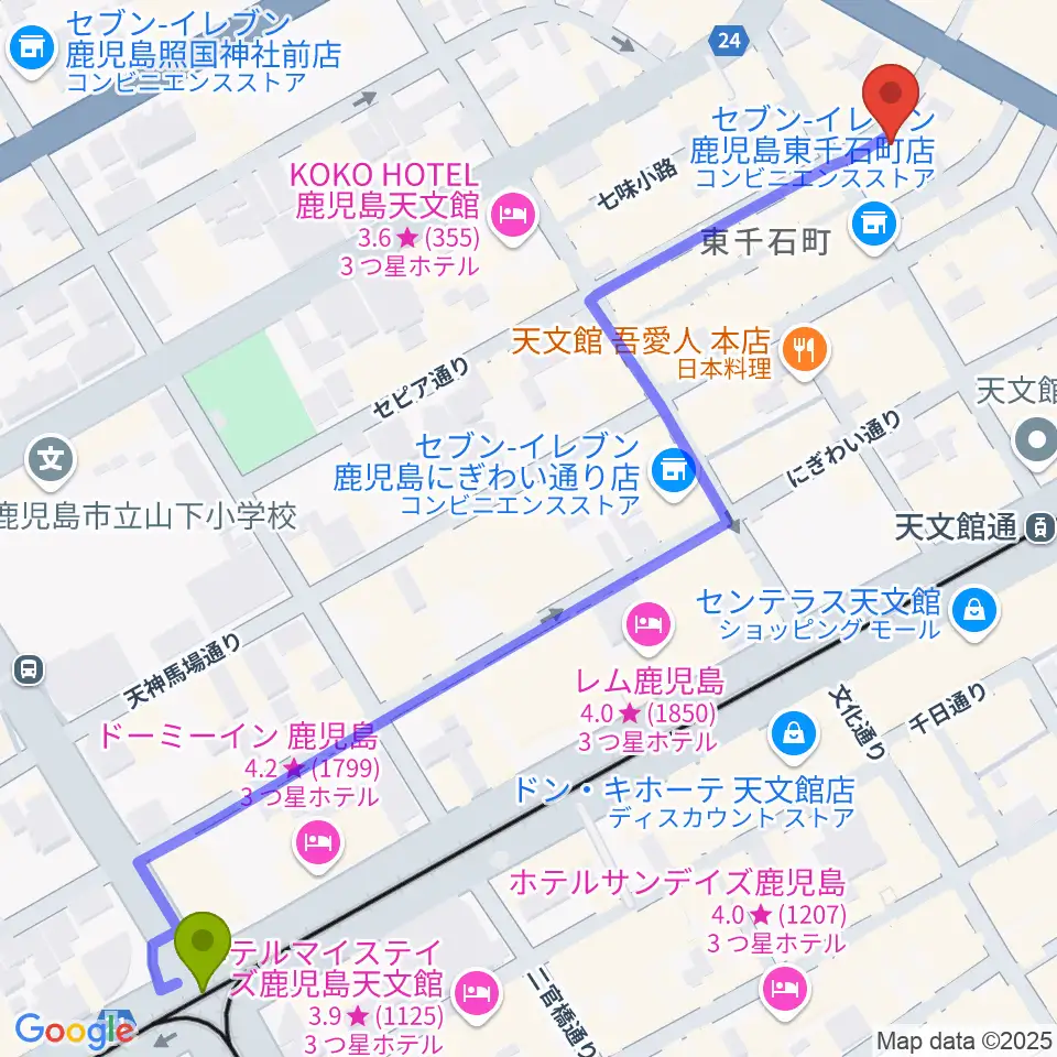高見馬場駅からIFF STUDIOへのルートマップ地図