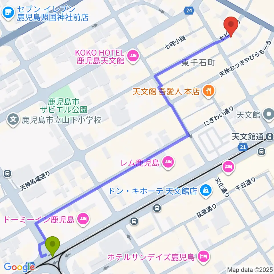高見馬場駅からIFF STUDIOへのルートマップ地図